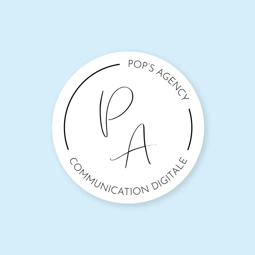 Logo iconographique Pop’s Agency blanc sur fond rose.